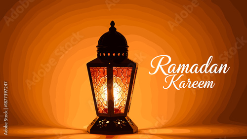 Ramadan Kareem lantern lamp with glowing light