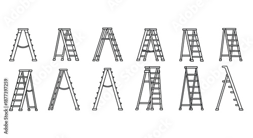 Collection of folding ladders in various positions Vector