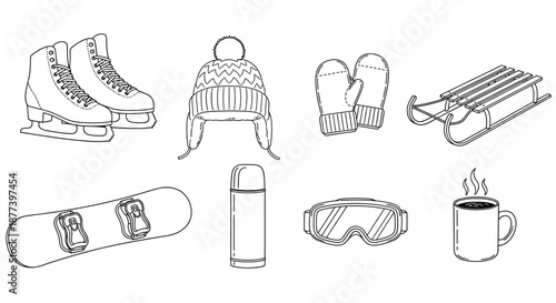 Winter sports gear collection Vector