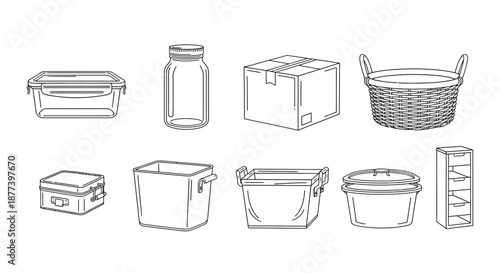 Collection of storage containers and baskets Vector