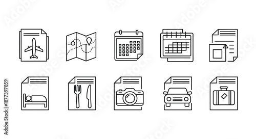 Travel planning and preparation icons Vector