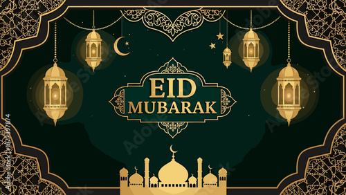 Eid Mubarak Islamic holiday greeting card template