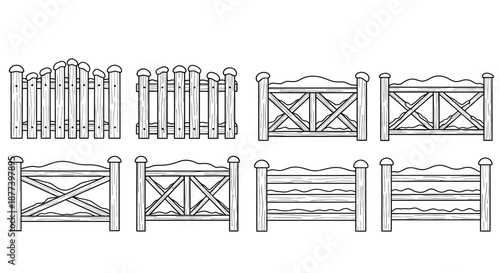 Various wooden fence designs Vector