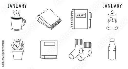 January essentials for cozy and productive days Vector