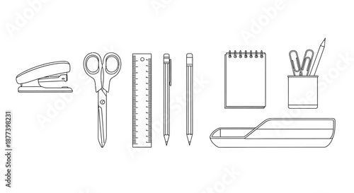 Essential office supplies arrangement Vector