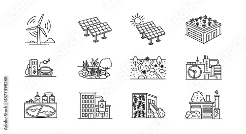 Illustrations of sustainable energy sources Vector