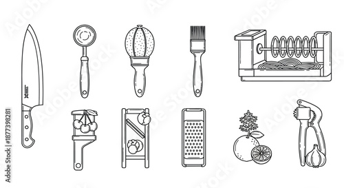 Collection of essential kitchen utensils Vector