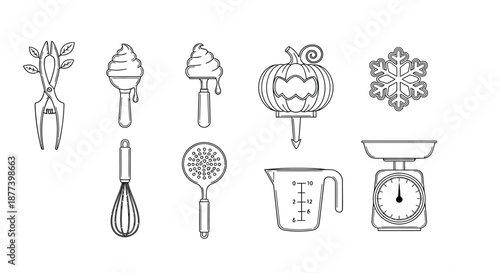 Collection of culinary tools and ingredients Vector