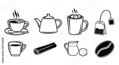 Assorted tea and coffee items Vector