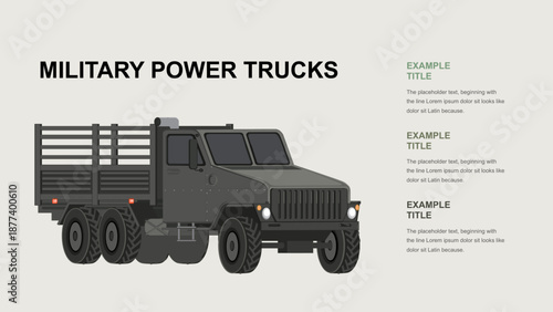 Military Power Truck Flat Illustration for Presentation