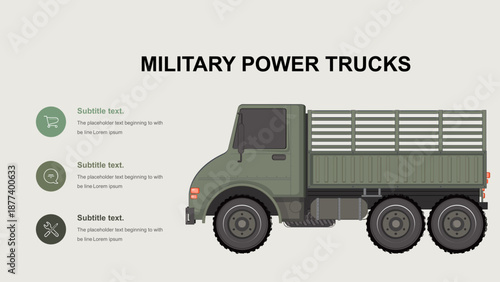 Military Power Truck Flat Illustration for Presentation
