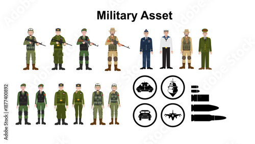 Military Personnel and Assets Flat Design Collection
