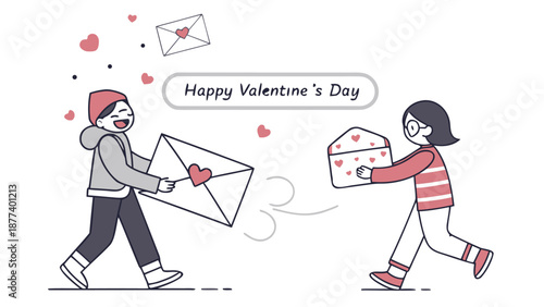 Happy couple exchanging Valentine's Day letters with love