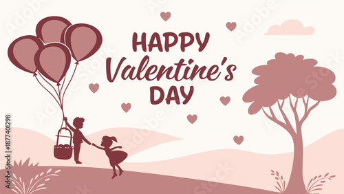 Happy Valentine's Day couple celebrating with balloons