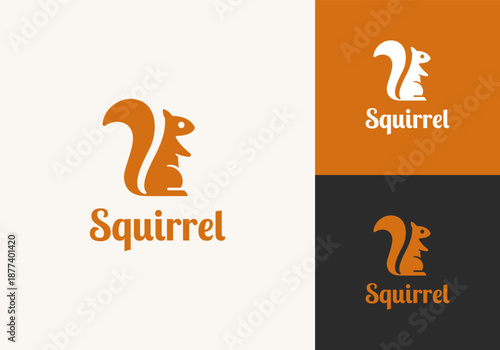 Squirrel Chipmunk Sitting Rodent Animal Flat Orange Silhouette Vector Logo Design Illustration