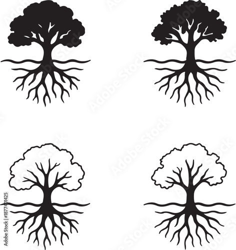 Isolated underwater tree silhouette, submerged tree surreal nature scene illustration, environmental underwater concept design, underwater tree silhouette for creative art design