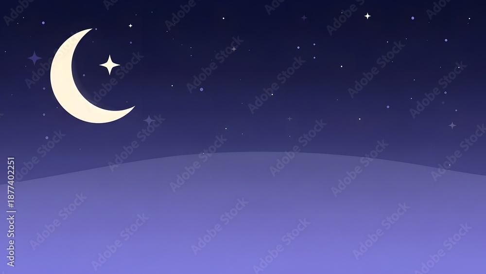 Fototapeta premium Night sky with crescent moon and stars shining bright