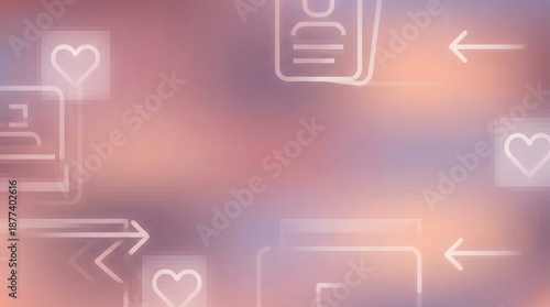 Soft Focus Pastel Gradient Background With Pixelated Social Media Icons And Arrows