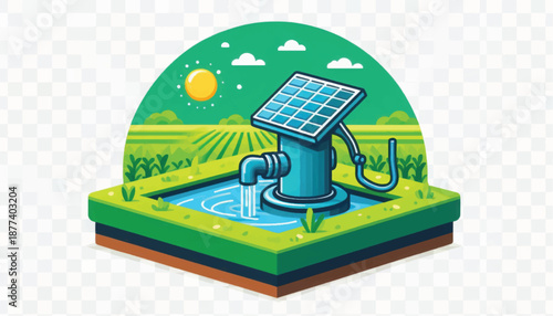 Solar Powered Water Pump System Illustration.