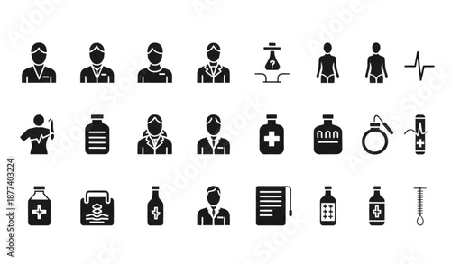 Bacteria and probiotics monoline outline icons flat vector pixel-perfect 64x64 isolated on white background