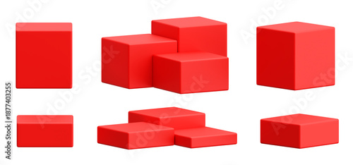 Red Cube 3d Podium Box Block Display Stand Stage Pedestal Platform Geometric Square Shape Isolated