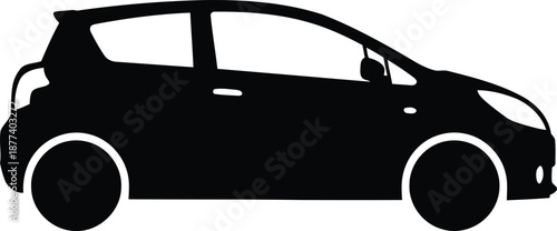 Black silhouette of a compact hatchback car viewed from the side