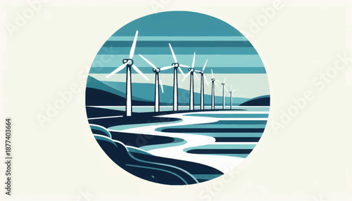 Wind Turbines Generating Renewable Energy Illustration.