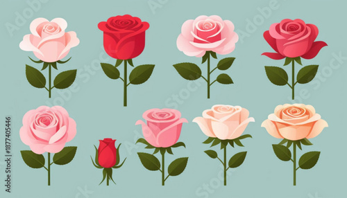 Illustration of a flat red rose icon with a plain background