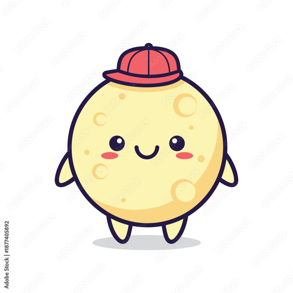 Obraz premium Moon Character Illustration with Red Cap