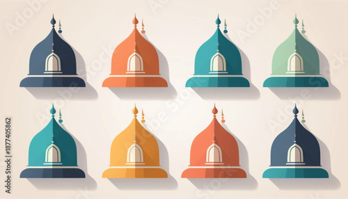 Illustration of a flat colored mosque icon with a plain background