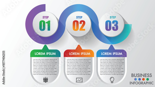 Business Infographic: A dynamic business infographic illustrates three key steps, with vibrant colors and engaging visual elements.