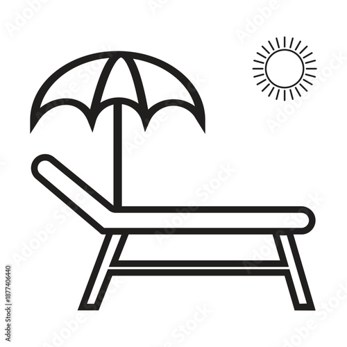 Minimal Beach Lounger with Umbrella and Sun Icon – Summer Vacation Line Illustration