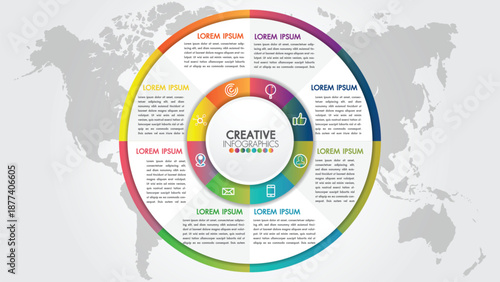 Vibrant Creative Infographic: A visually captivating and colorful infographic design, showcasing information in an organized and engaging manner with a global context.