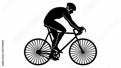 Cyclist Riding Bicycle in Profile View on Road