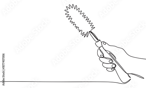 Continuous Line Drawing of a Hand Holding a Cleaning Brush