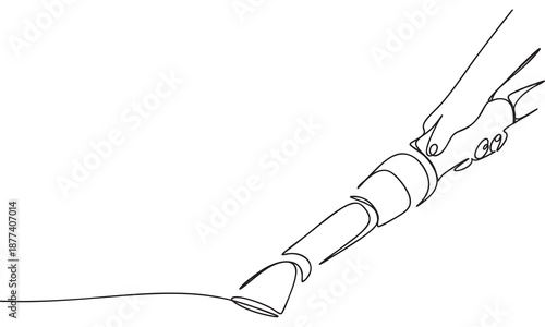 Continuous Line Drawing of Hand Cleaning with Vacuum Cleaner