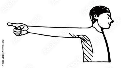 Man pointing forward with outstretched arm and finger in a simple illustration