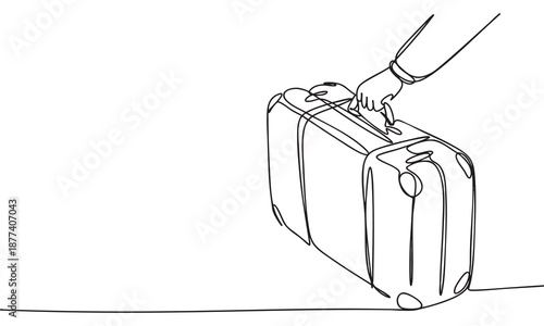Hand Pulling a Travel Suitcase in Continuous Line Art