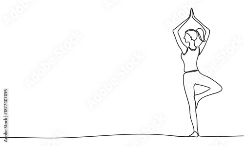 Minimalist Line Art of Woman in Yoga Tree Pose for Wellness