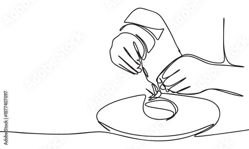 Continuous Line Drawing of Hands Preparing an Dish