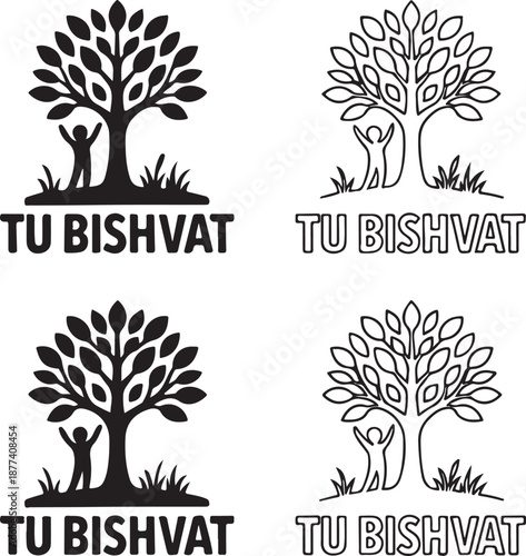 Isolated jewish nature festival silhouette, tu bishvat celebration tree scene illustration, cultural nature festival design concept, jewish festival silhouette for education branding use