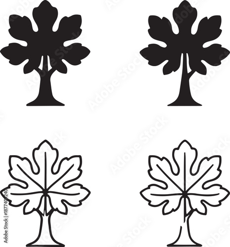Isolated fig tree silhouette, symbolic fig tree nature illustration design concept, cultural tree icon artwork, fig tree silhouette for religious and nature branding use