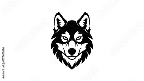Stunning black and white wolf head illustration with sharp details and piercing gaze