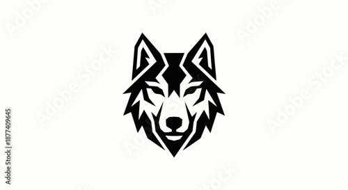 Stunning black and white wolf head logo with geometric design