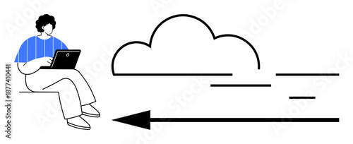 Cloud computing. Person working on data with cloud computing, data transfer and digital storage. Cloud computing supports remote work, data solutions, and technology services. Ideal for digital