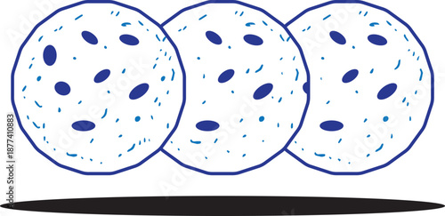 Simple vector illustration of three abstract circular cells arranged in a row, featuring blue outlines and internal dots, symbolizing biological growth and division in a scientific context.