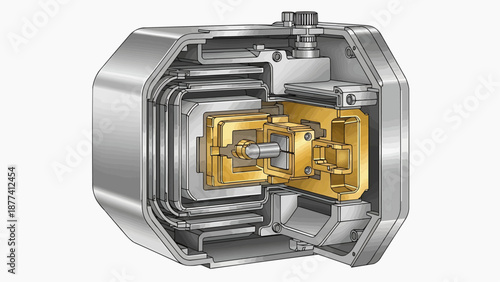 Internal Mechanism of Industrial Device with Exposed Yellow Components