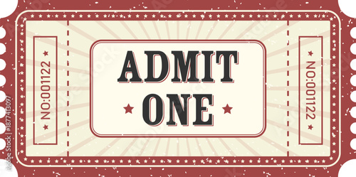 Vintage Admit One Ticket Design with Retro Typography and Classic Decorative Border