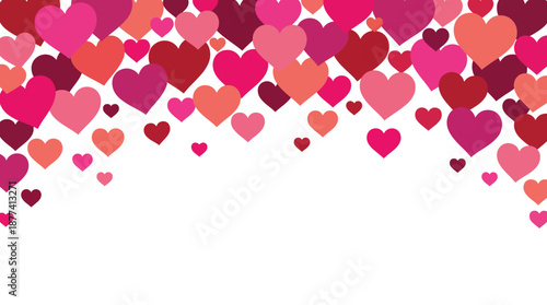 Romantic cascade of pink and red hearts over a clean white background, ideal for Valentine's Day, weddings, romance themes, and love-inspired designs