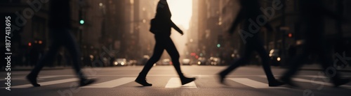People walking across a crosswalk in a city at night motion blur